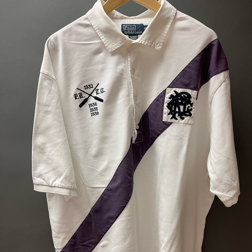 Polo RL Very well preserved Vintage Polo Shirt Crisp White w/ faded blue strap